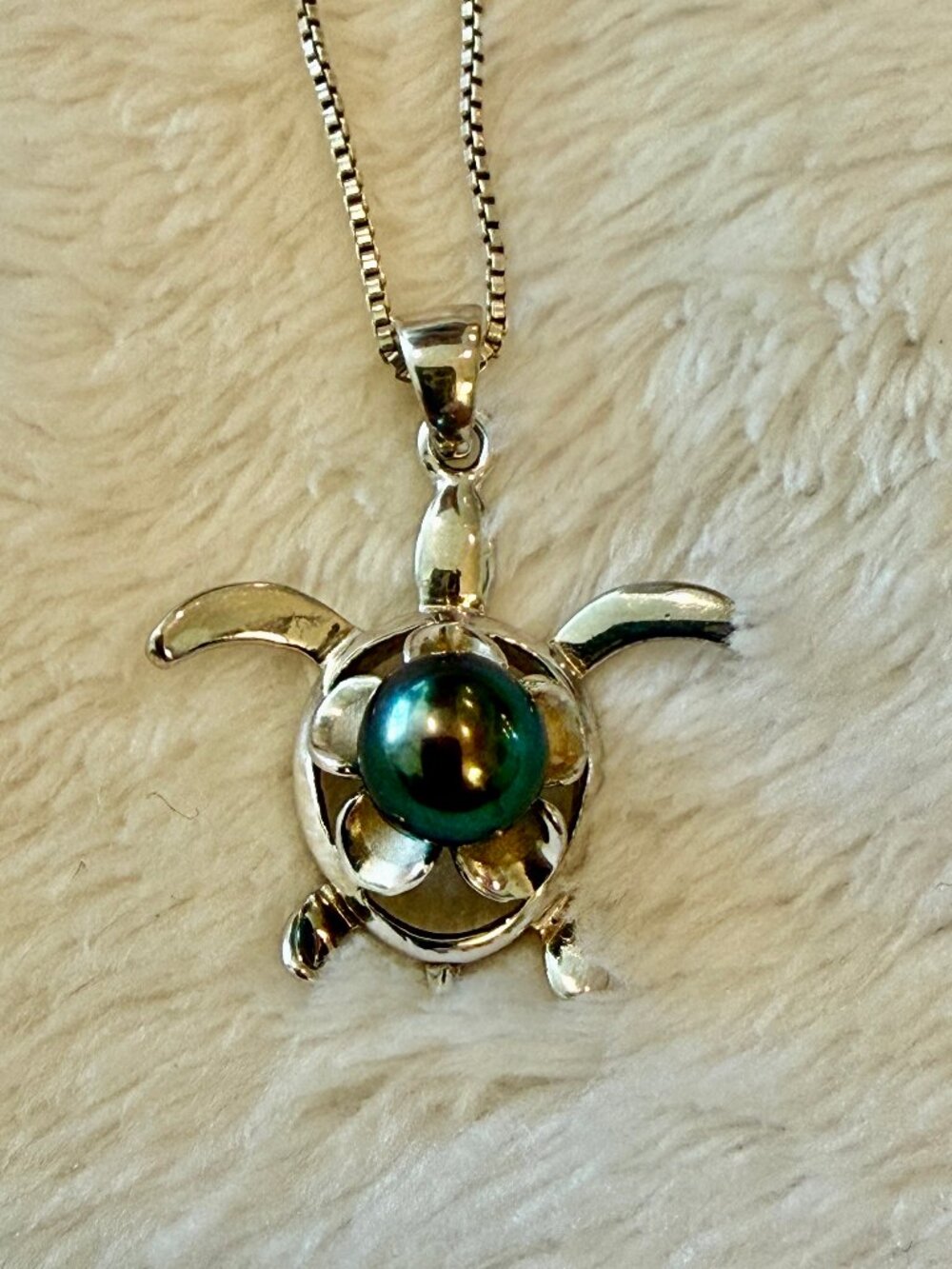 Pearl and Silver Turtle Pendant